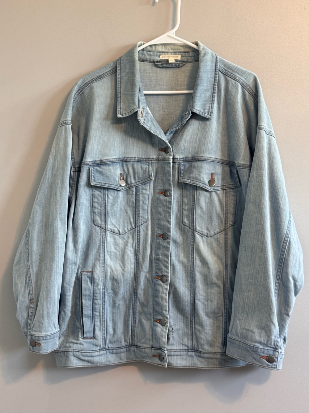 Eileen Fisher Oversized Light Vintage Wash Denim Jacket Organic Cotton Med